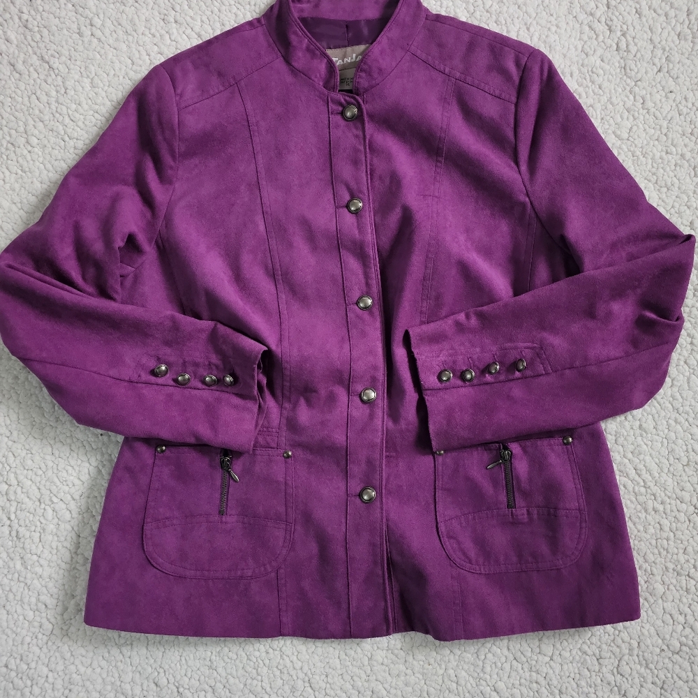 1980’s TanJay women's size 14 Polyester purple blazer jacket, silver buttons
